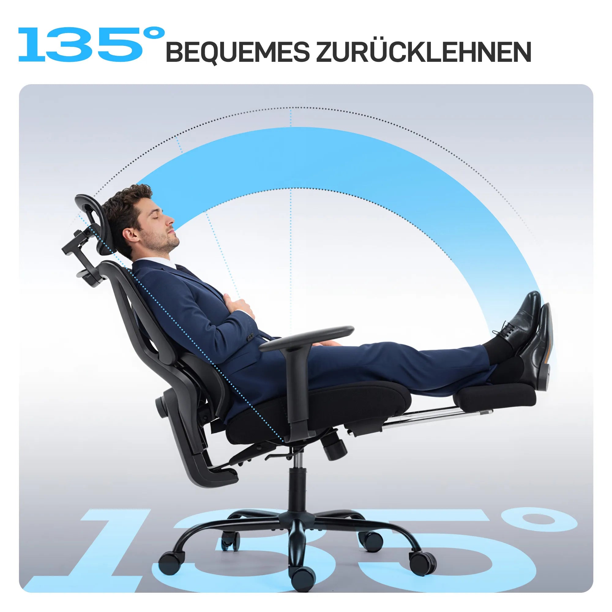 Biuro kėdė ergonomiška su kojų atrama ir juosmens atrama, iki 120 kg, juoda