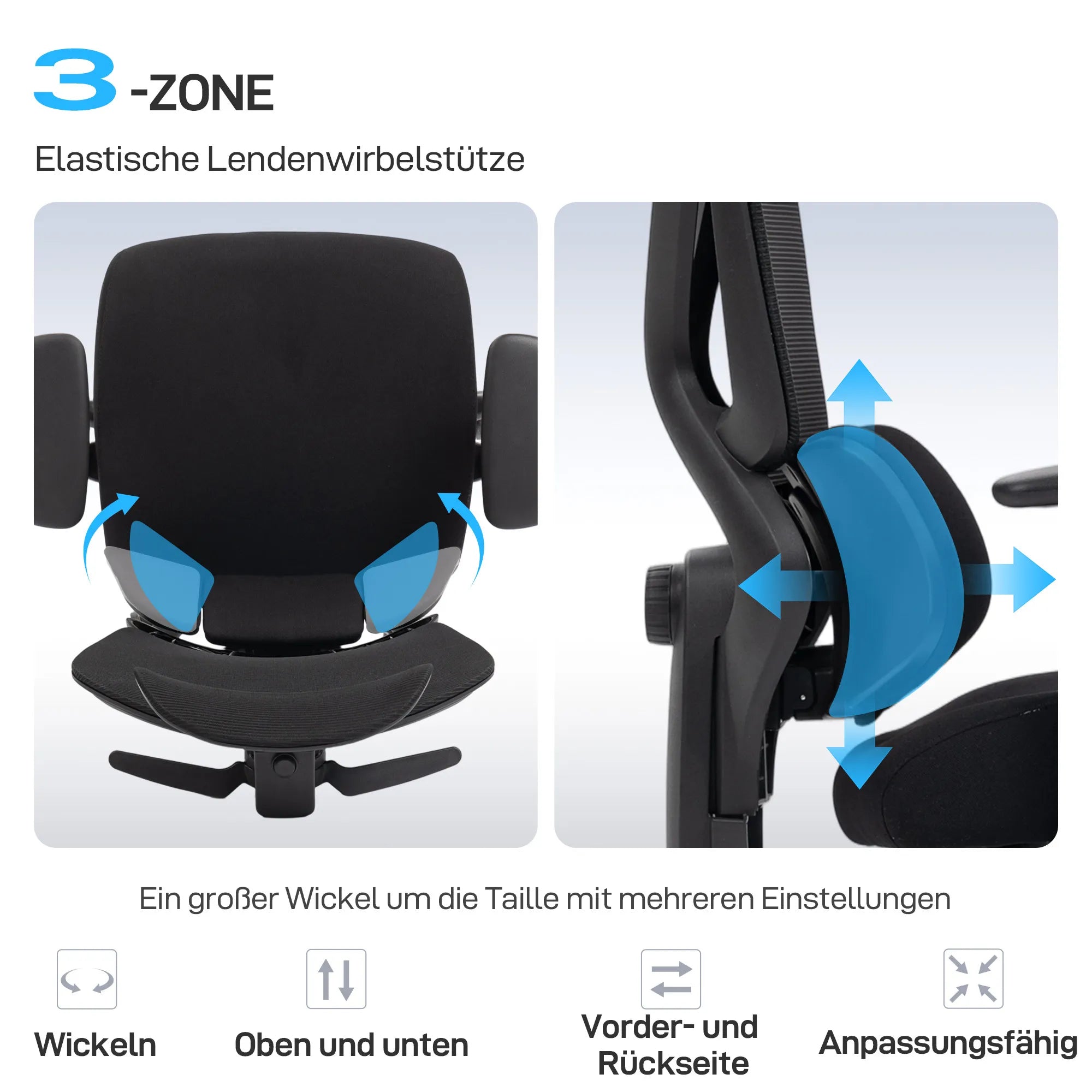Biuro kėdė ergonomiška su kojų atrama ir juosmens atrama, iki 120 kg, juoda