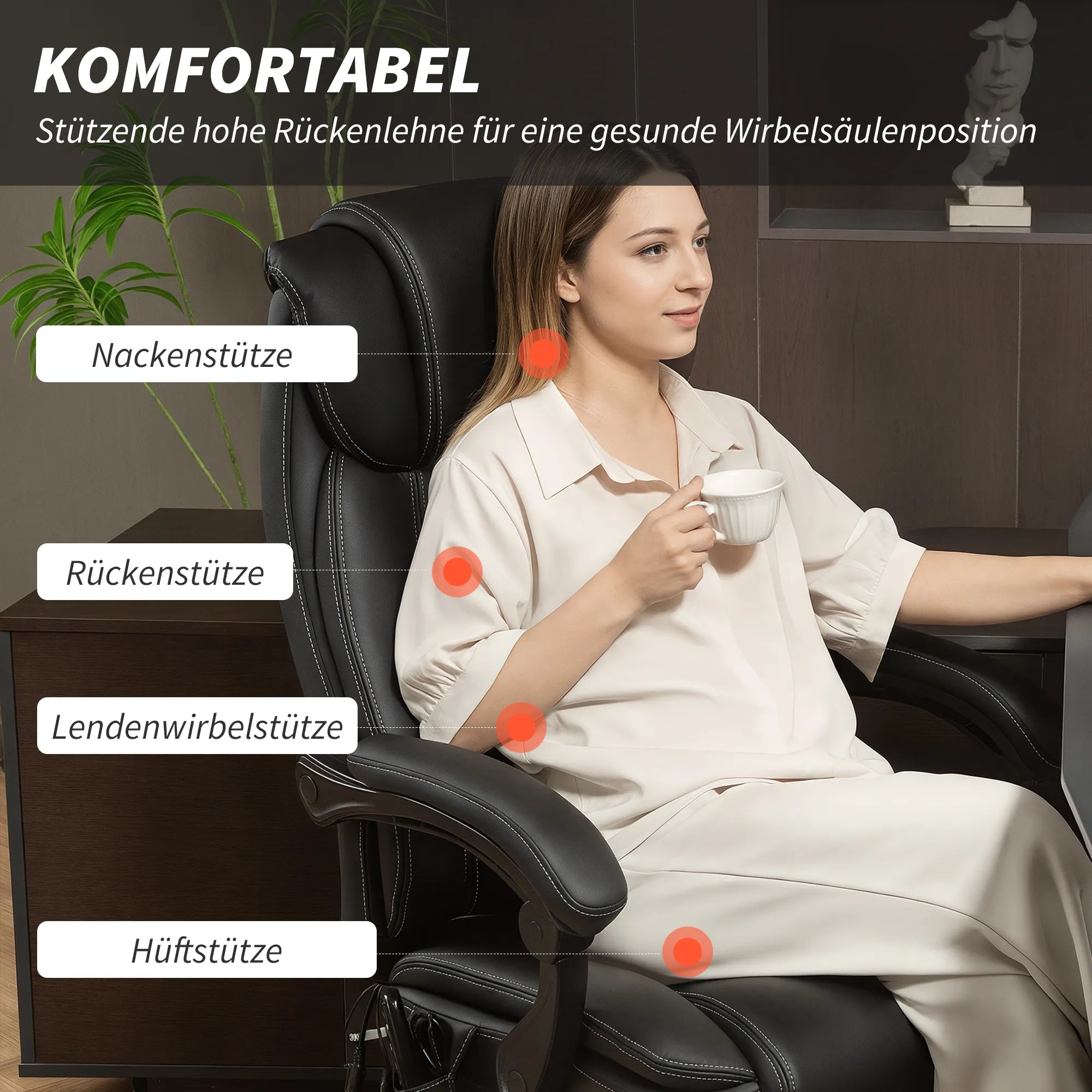 Biuro kėdė ergonomiška su masažo funkcija ir atrama kojoms, juoda