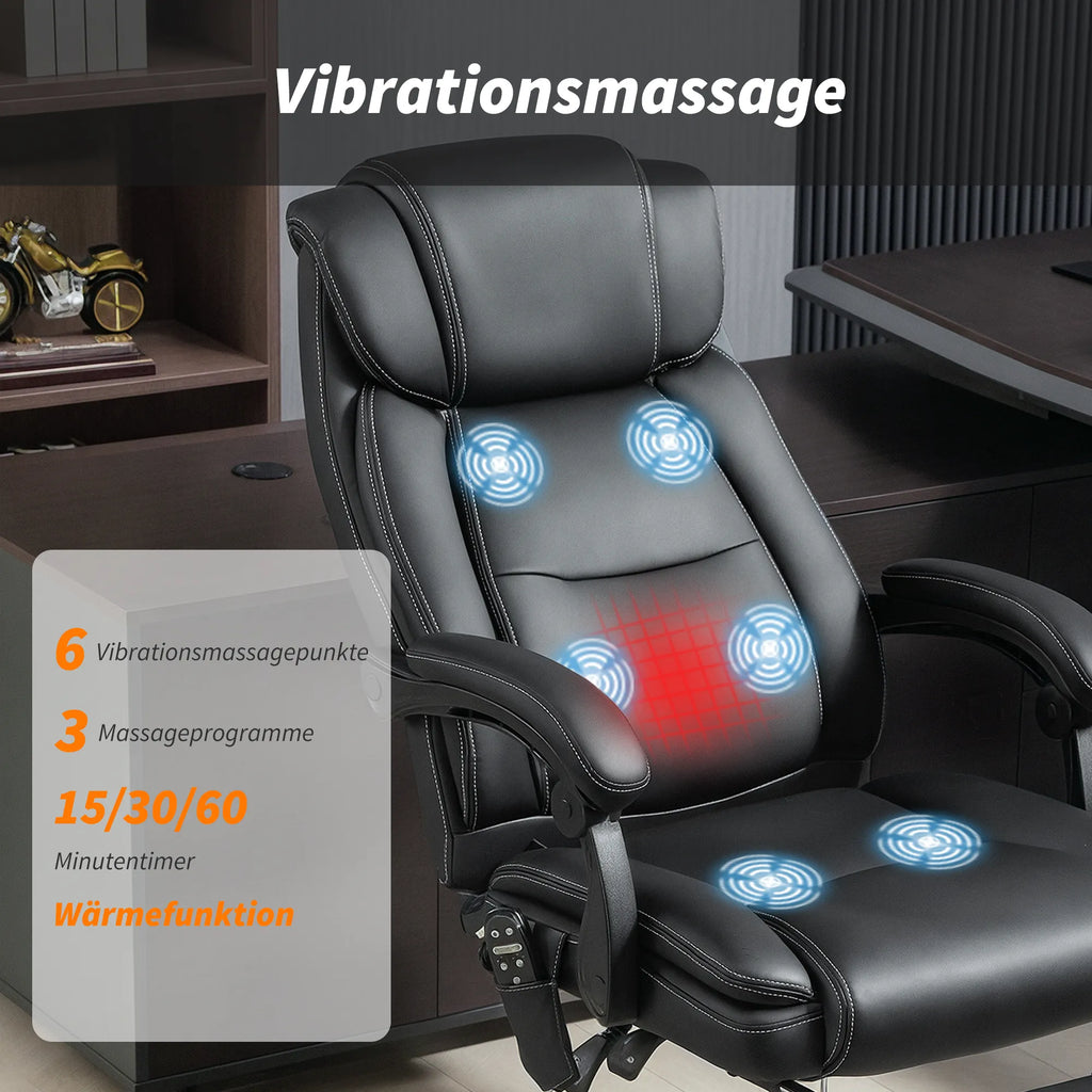 Biuro kėdė ergonomiška su masažo funkcija ir atrama kojoms, juoda