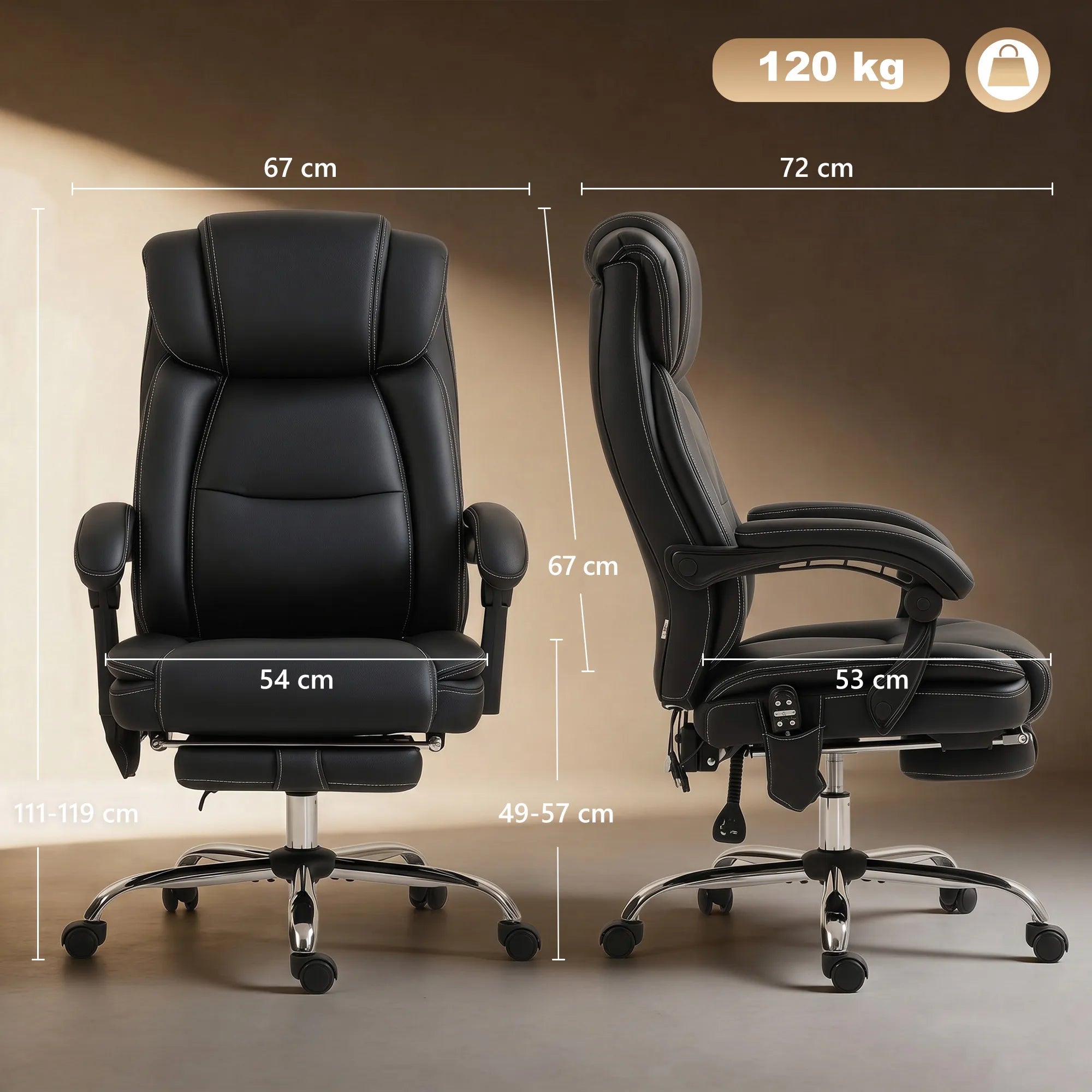 Biuro kėdė ergonomiška su masažo funkcija ir atrama kojoms, juoda