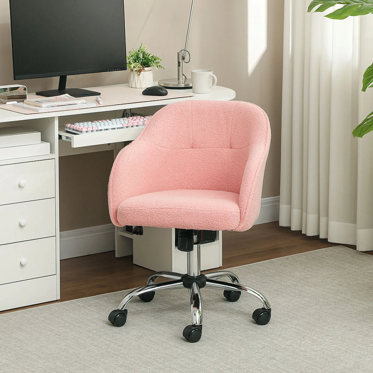 Biuro kėdė ergonomiška su ratukais, reguliuojamo aukščio, rožinė