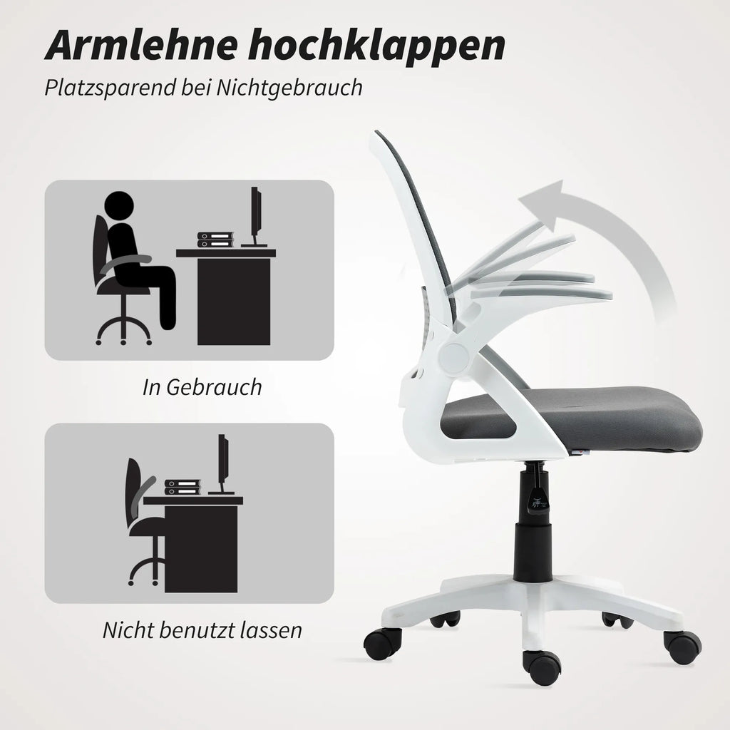 Biuro kėdė ergonomiška, tinklinė, su atlenkiamais porankiais, iki 120 kg, pilka
