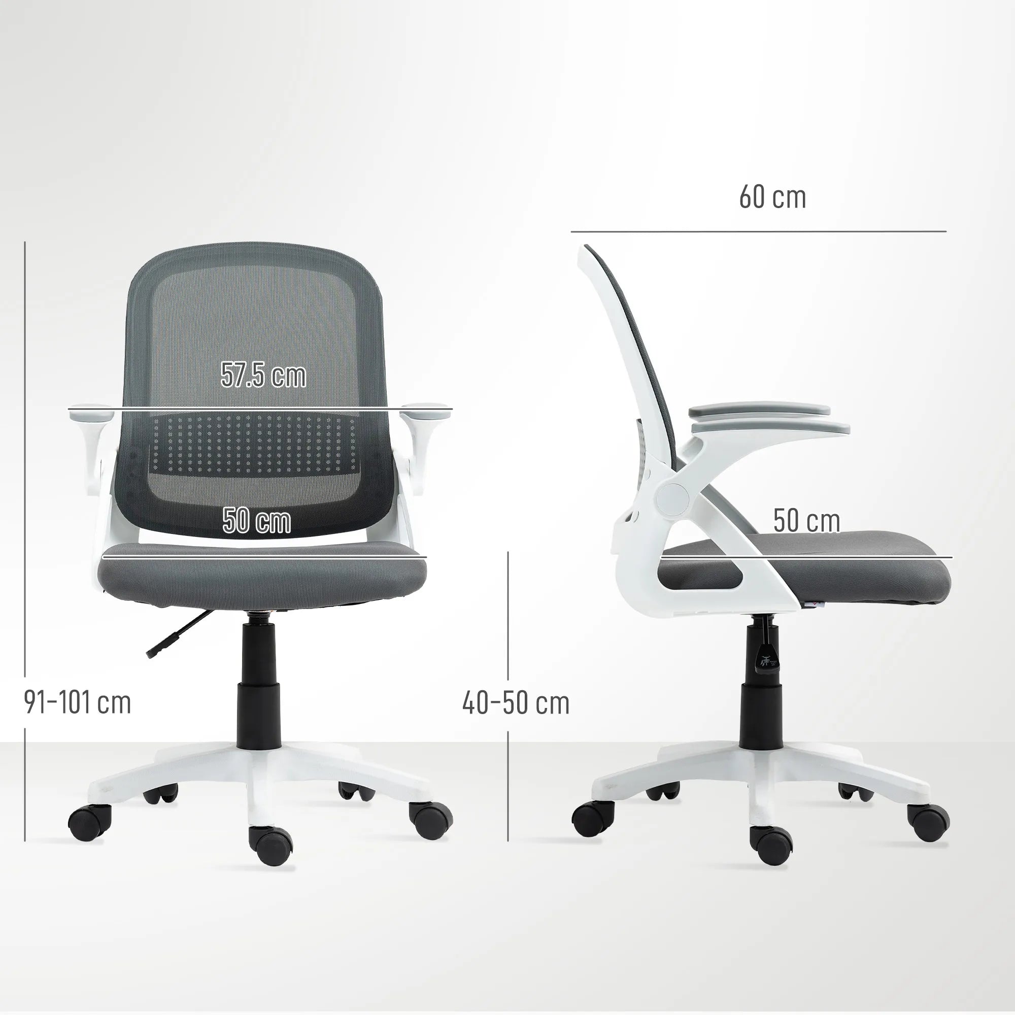 Biuro kėdė ergonomiška, tinklinė, su atlenkiamais porankiais, iki 120 kg, pilka