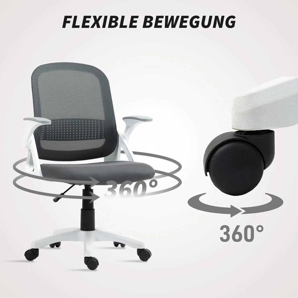 Biuro kėdė ergonomiška, tinklinė, su atlenkiamais porankiais, iki 120 kg, pilka