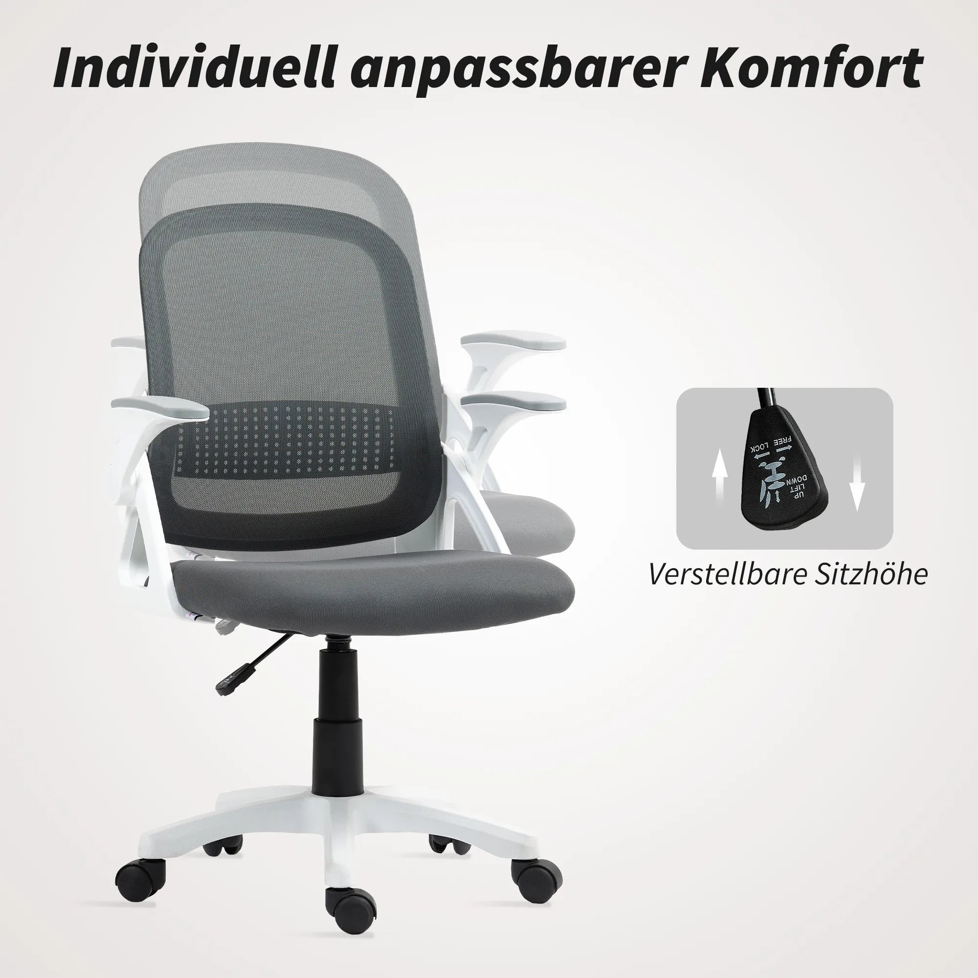 Biuro kėdė ergonomiška, tinklinė, su atlenkiamais porankiais, iki 120 kg, pilka