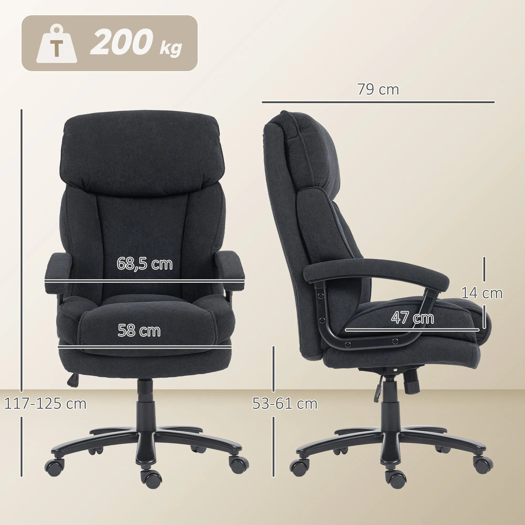 Biuro kėdė iki 200 kg su atlošu, juoda
