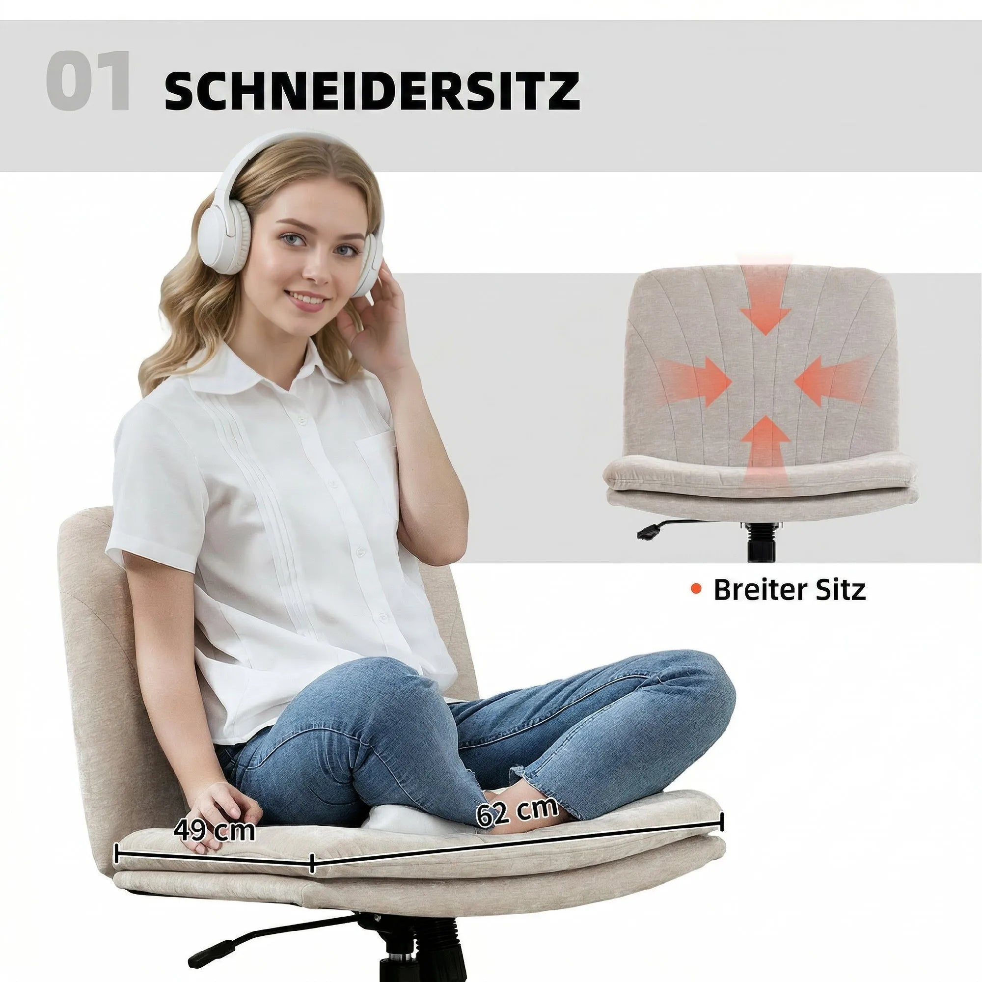 Biuro kėdė plačiu sėdynės pagrindu, reguliuojamo aukščio, smėlio spalvos