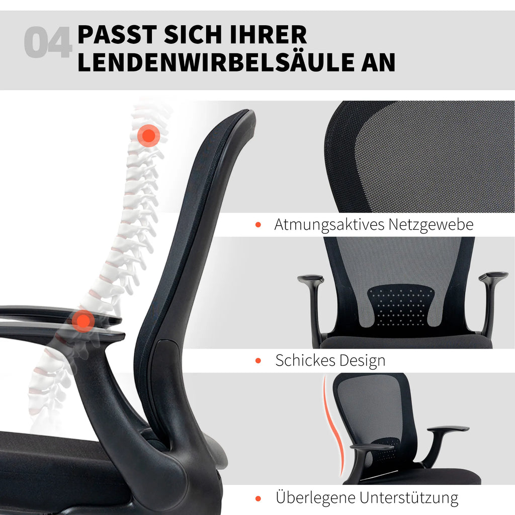 Biuro kėdė Reguliuojamo aukščio darbo kėdė su reguliuojamu kojų žiedu, juosmens atrama, 62 x 59 x 119 cm, juoda