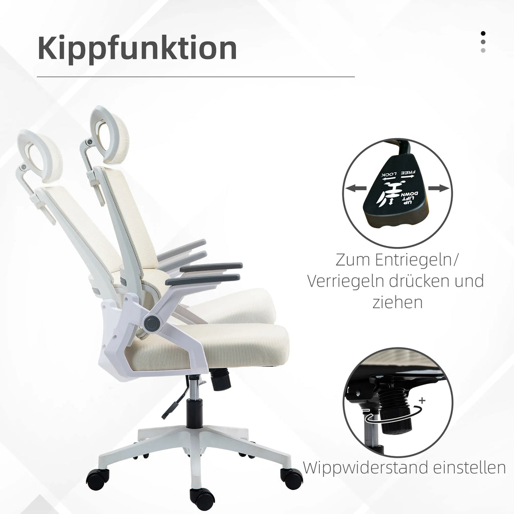 Biuro kėdė, reguliuojamo aukščio, su galvos atrama, iki 120 kg, smėlio spalvos