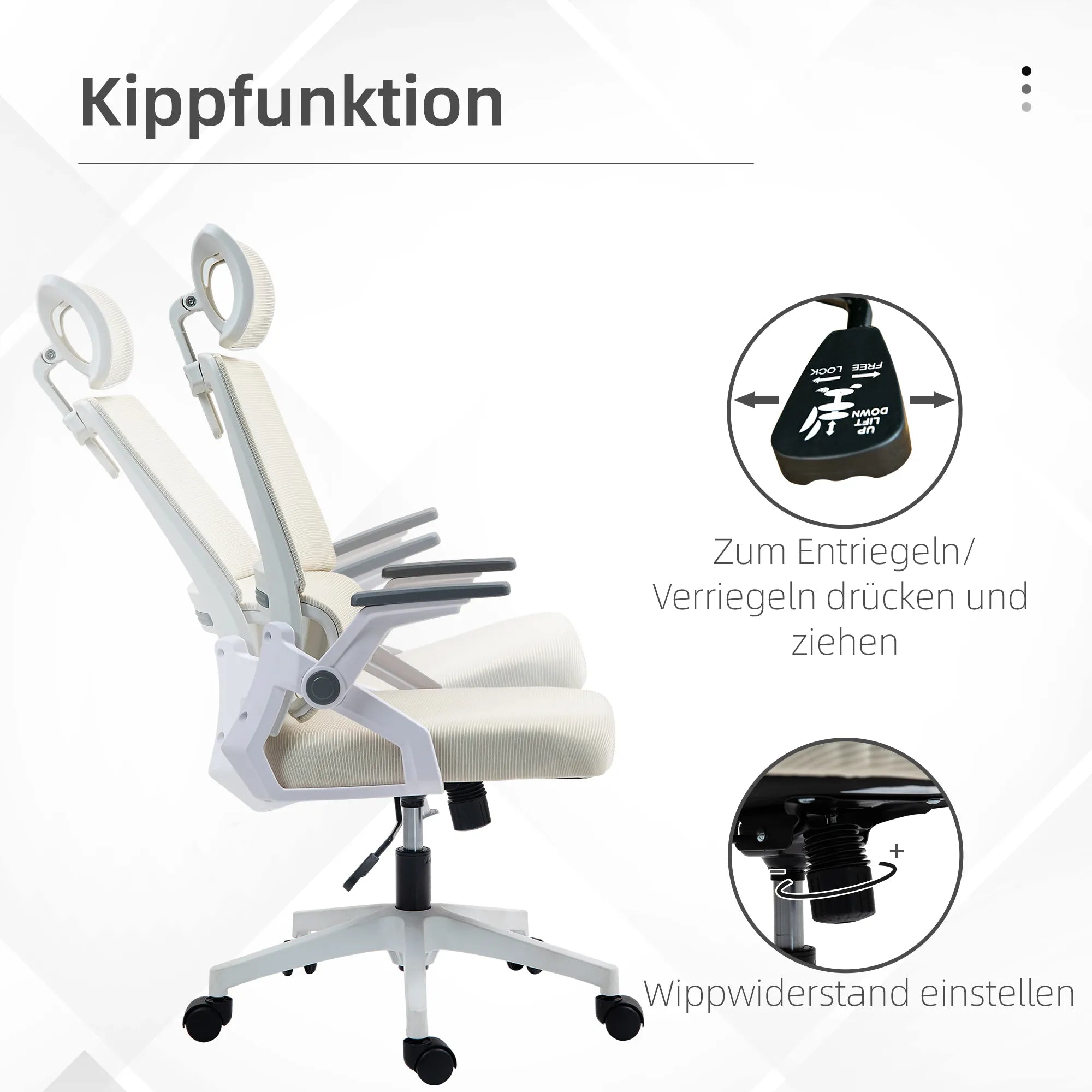 Biuro kėdė, reguliuojamo aukščio, su galvos atrama, iki 120 kg, smėlio spalvos