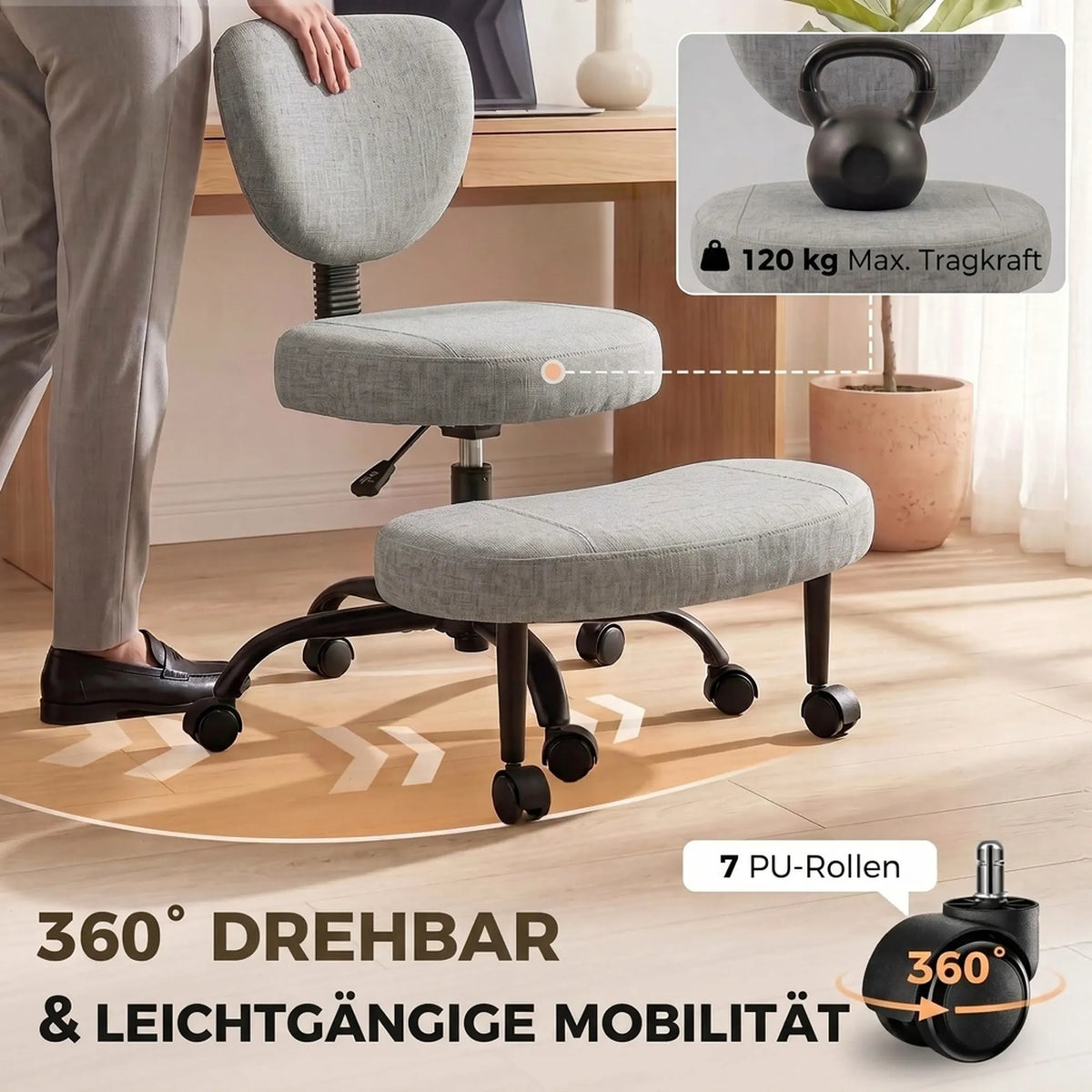 Schema, rodanti kėdės 120 kg apkrovą ir 360° pasukamus ratukus
