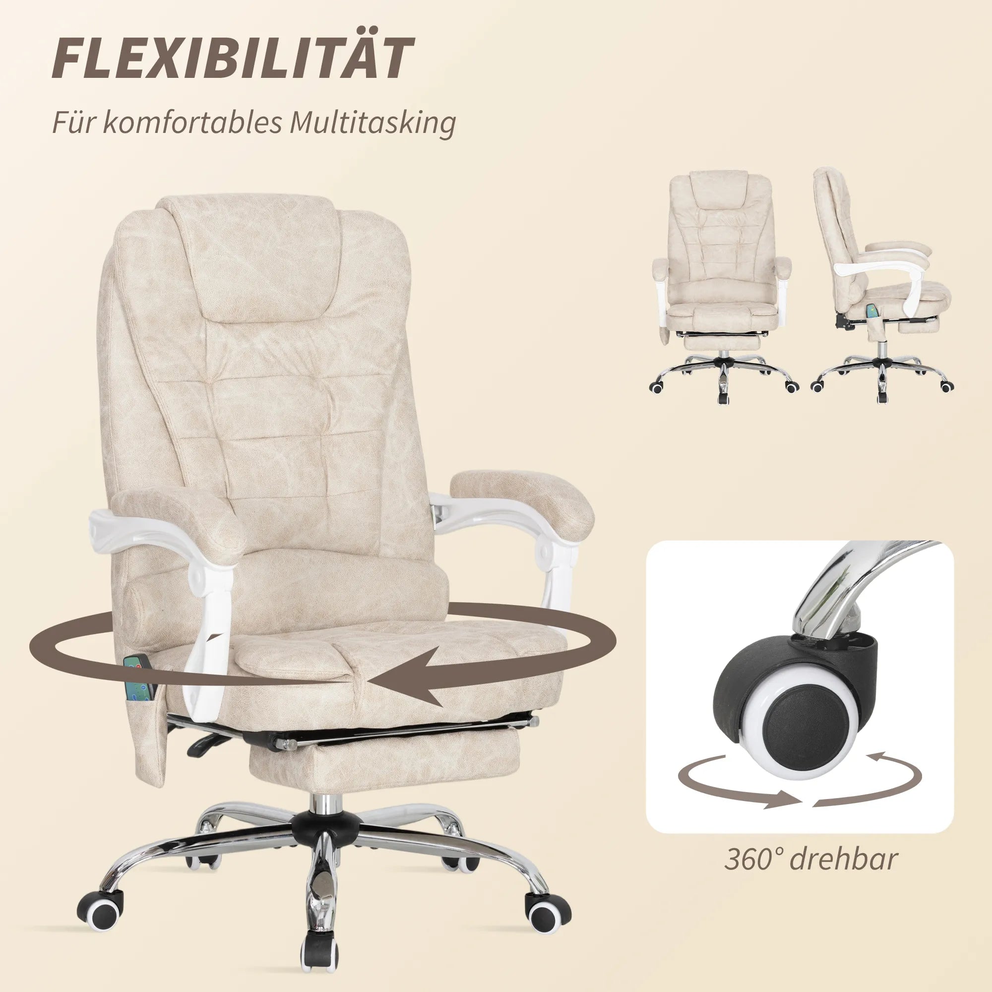 Biuro kėdė su masažo funkcija, ergonomiška, kreminė