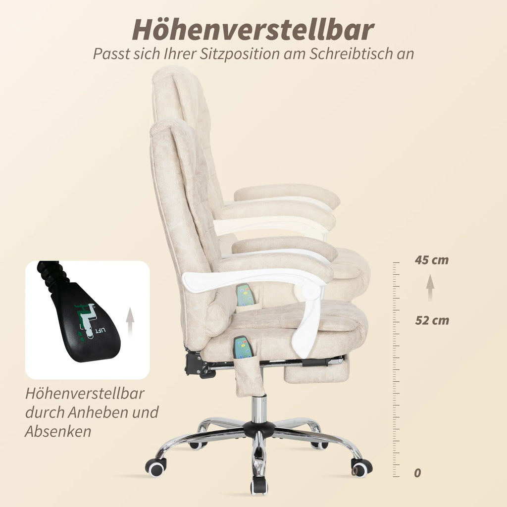 Biuro kėdė su masažo funkcija, ergonomiška, kreminė