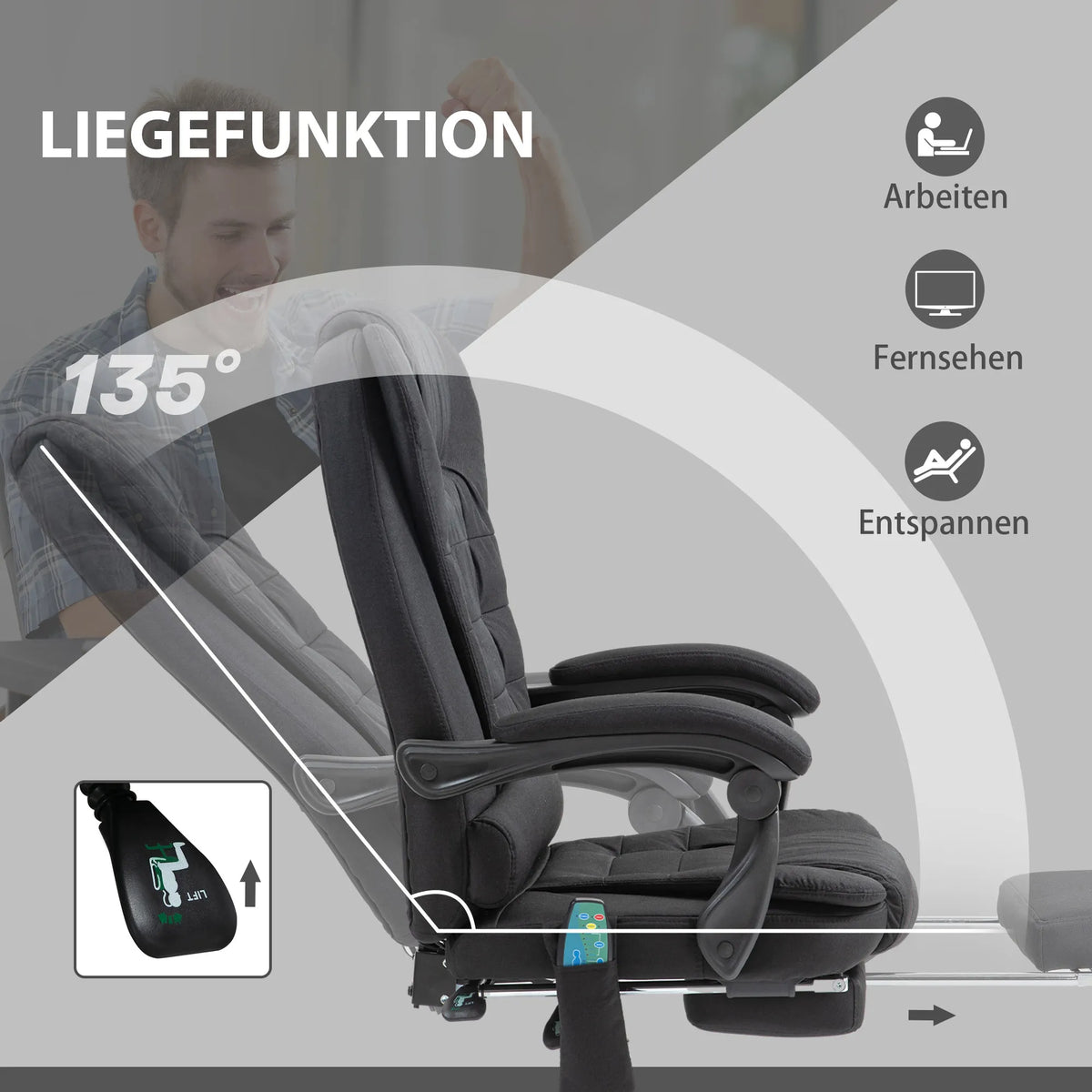 Biuro kėdė su masažo funkcija, reguliuojama, iki 120 kg, juoda
