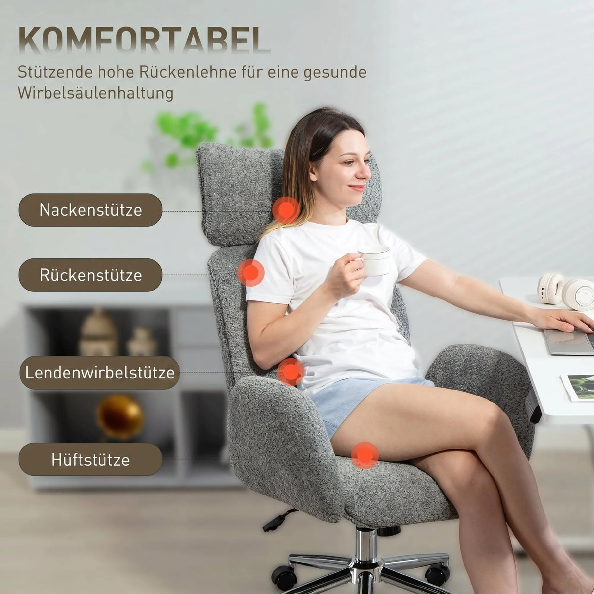 Biuro kėdė su reguliojama galvos atrama, ergonomiška, tamsiai pilka