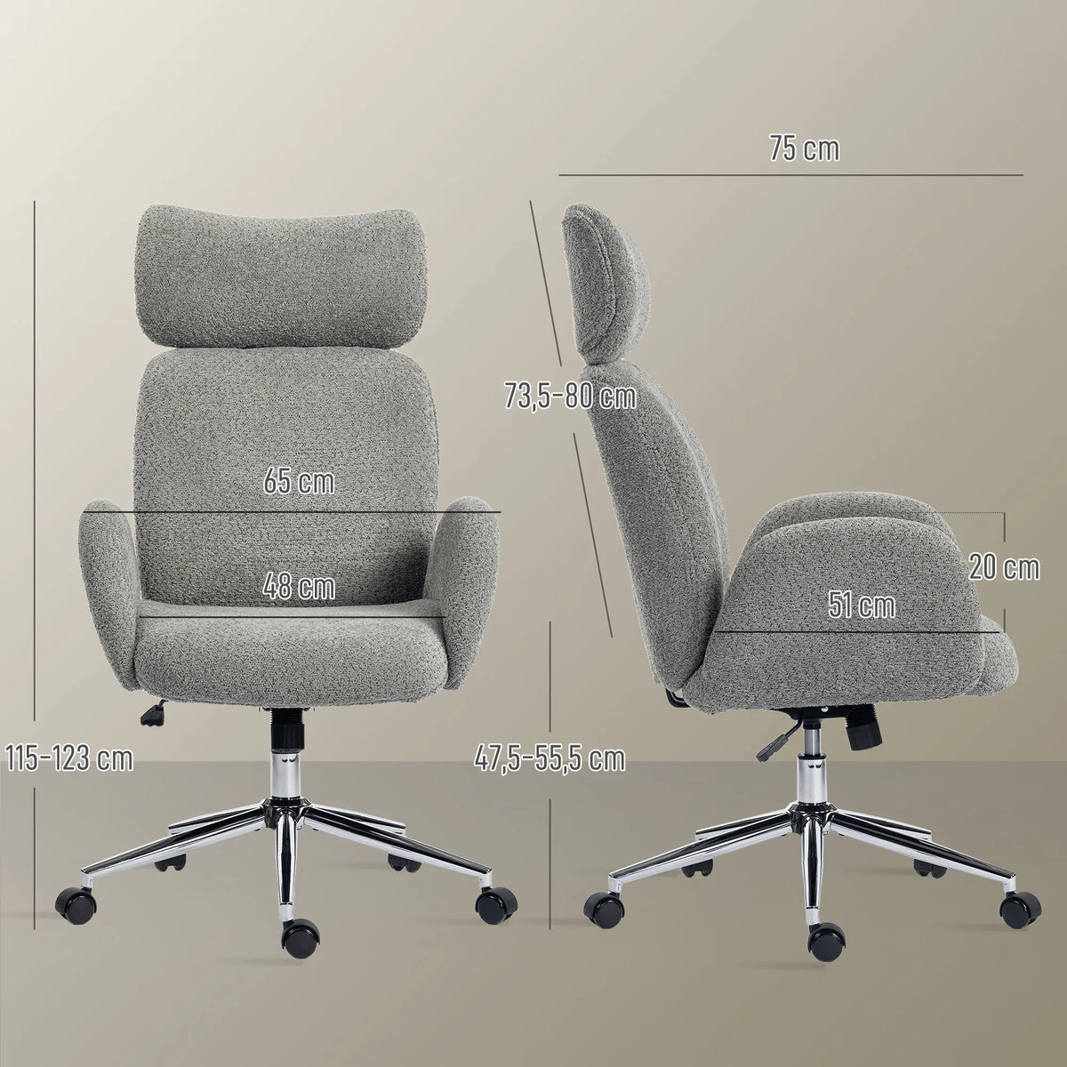 Biuro kėdė su reguliojama galvos atrama, ergonomiška, tamsiai pilka