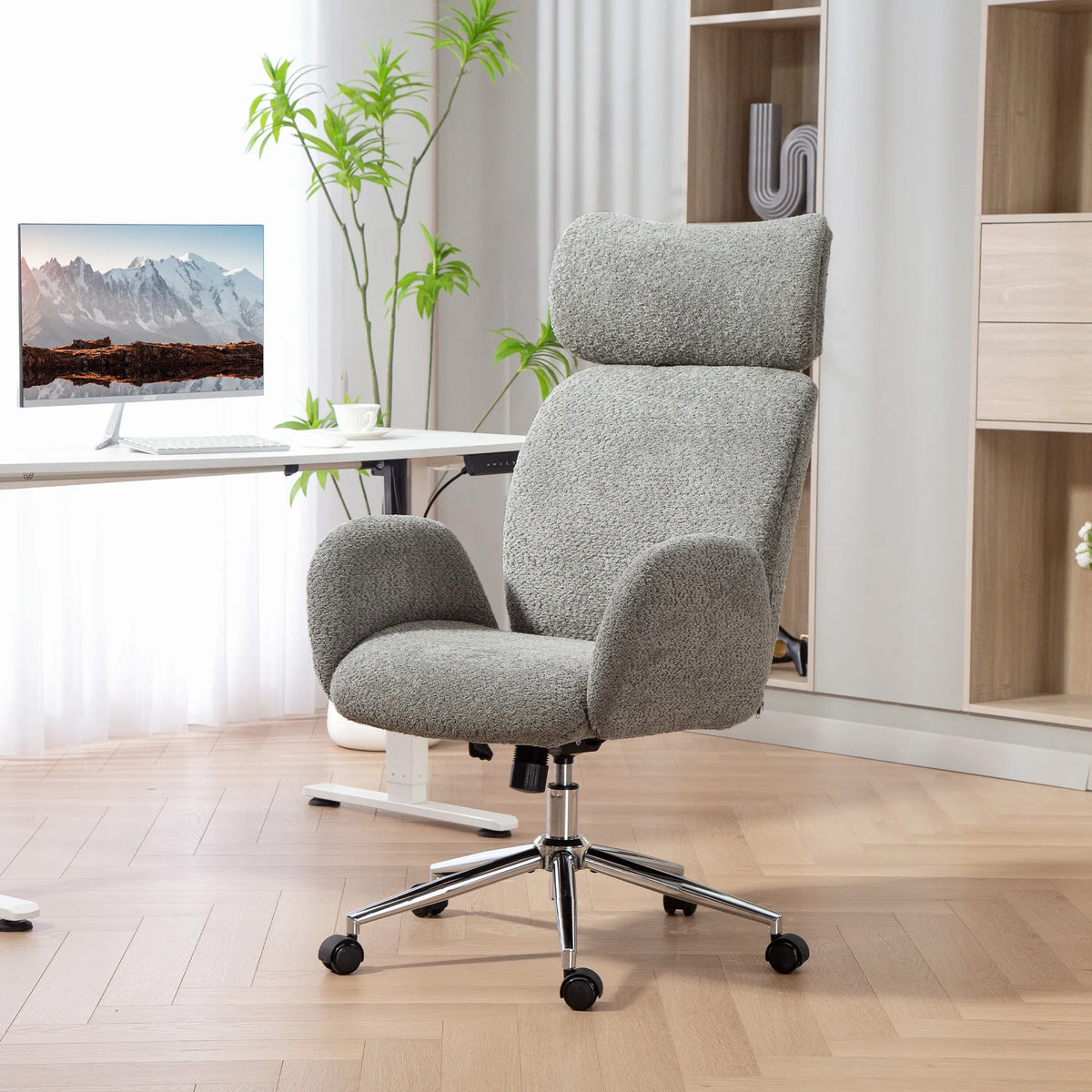 Biuro kėdė su reguliojama galvos atrama, ergonomiška, tamsiai pilka