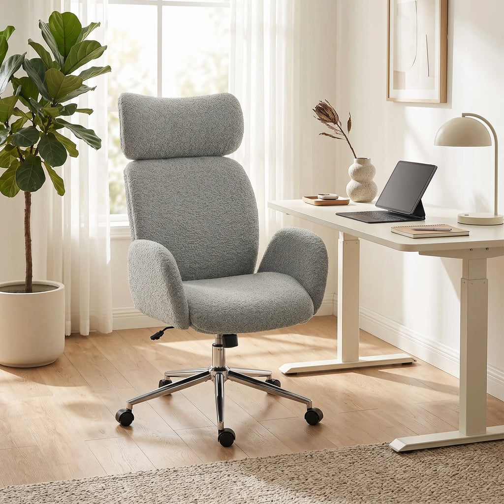 Biuro kėdė su reguliojama galvos atrama, ergonomiška, tamsiai pilka