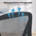 Biuro kėdė su reguliuojamu aukščiu, atlenkiamais porankiais ir juosmens atrama, juoda