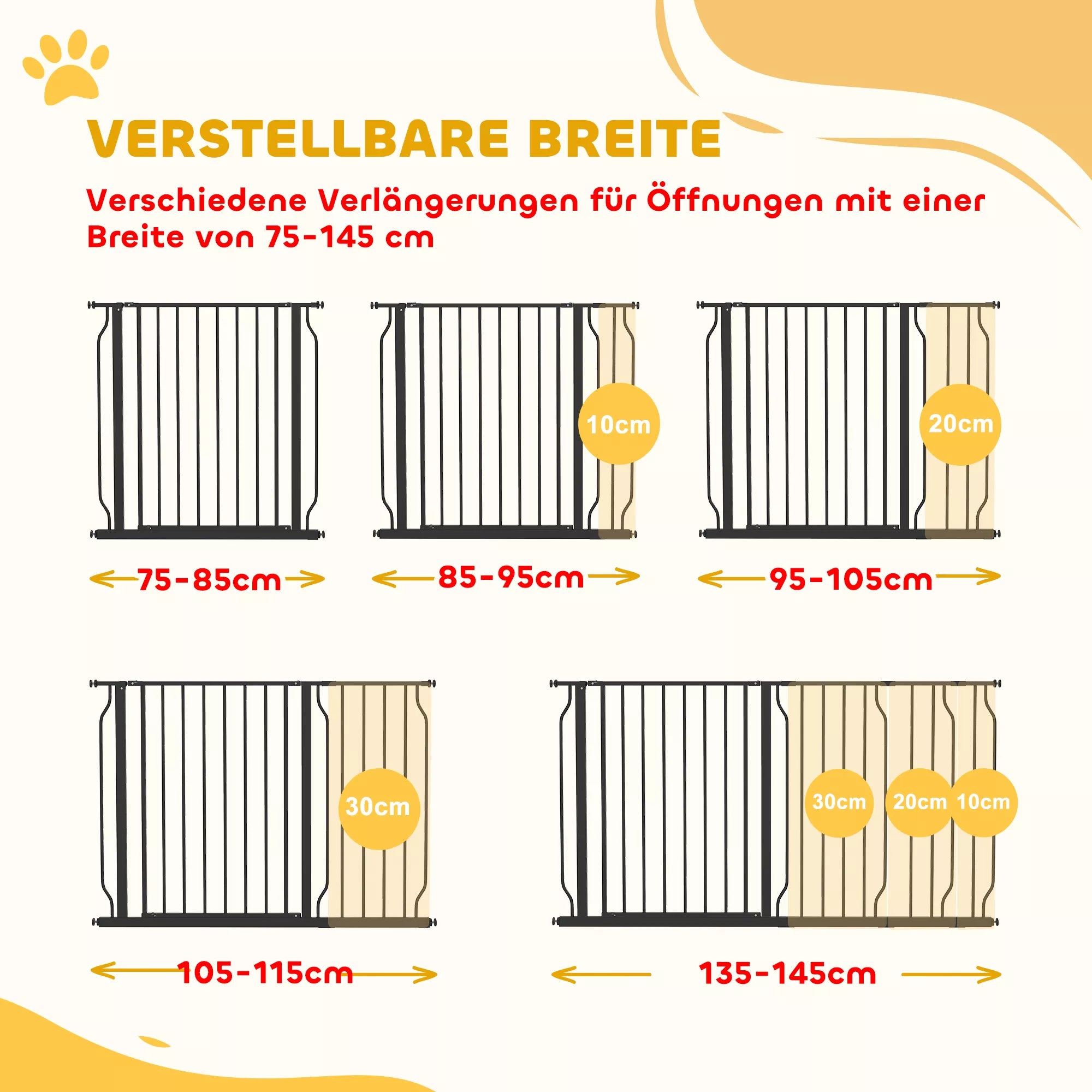 Šunų apsauginė grotelė  Apsauginė grotelė, dviejų krypčių atidarymas, sieninis laikiklis su spaustukais, reguliuojamas nuo 75 iki 145 cm