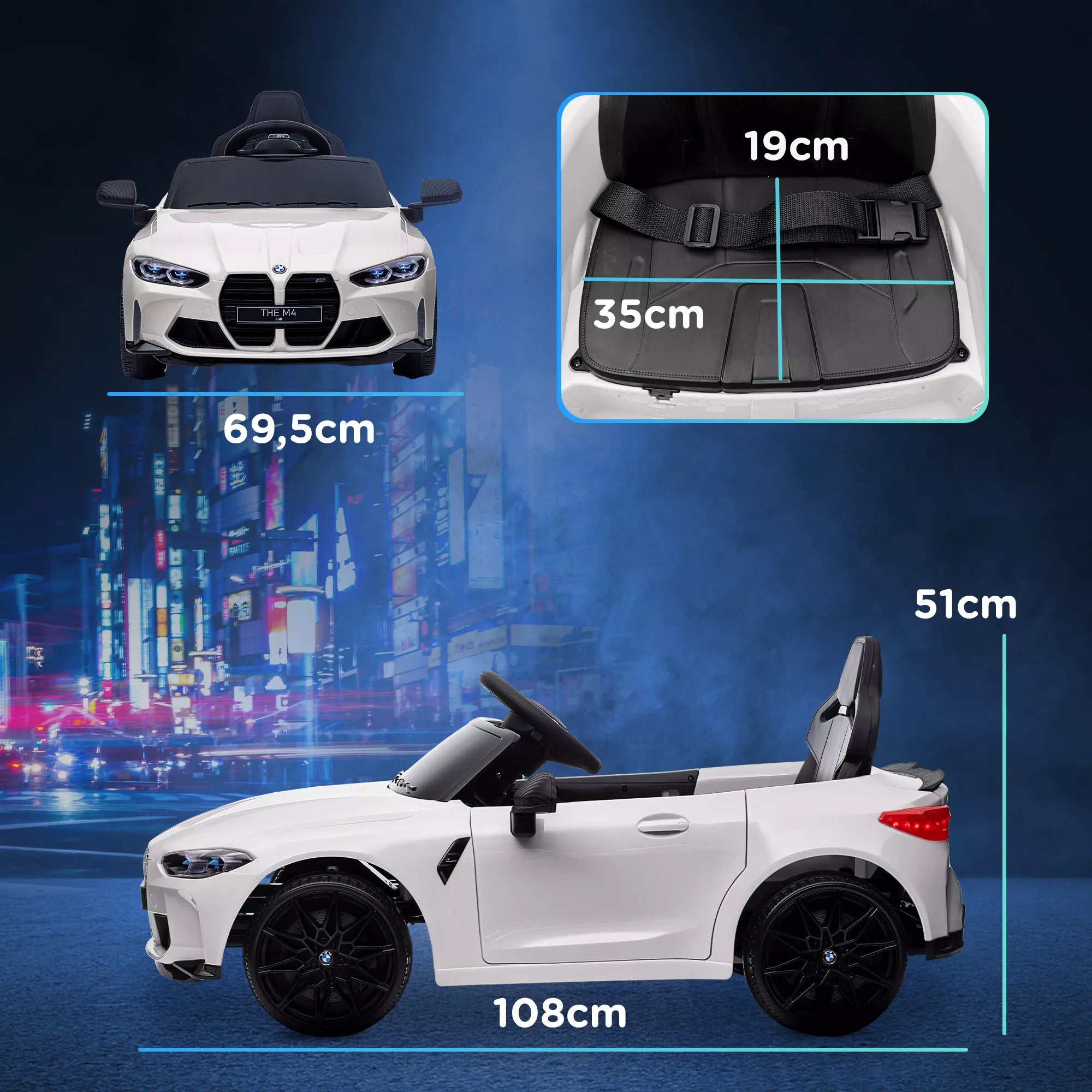 Vaikų automobilio matmenų schema su išmatavimais