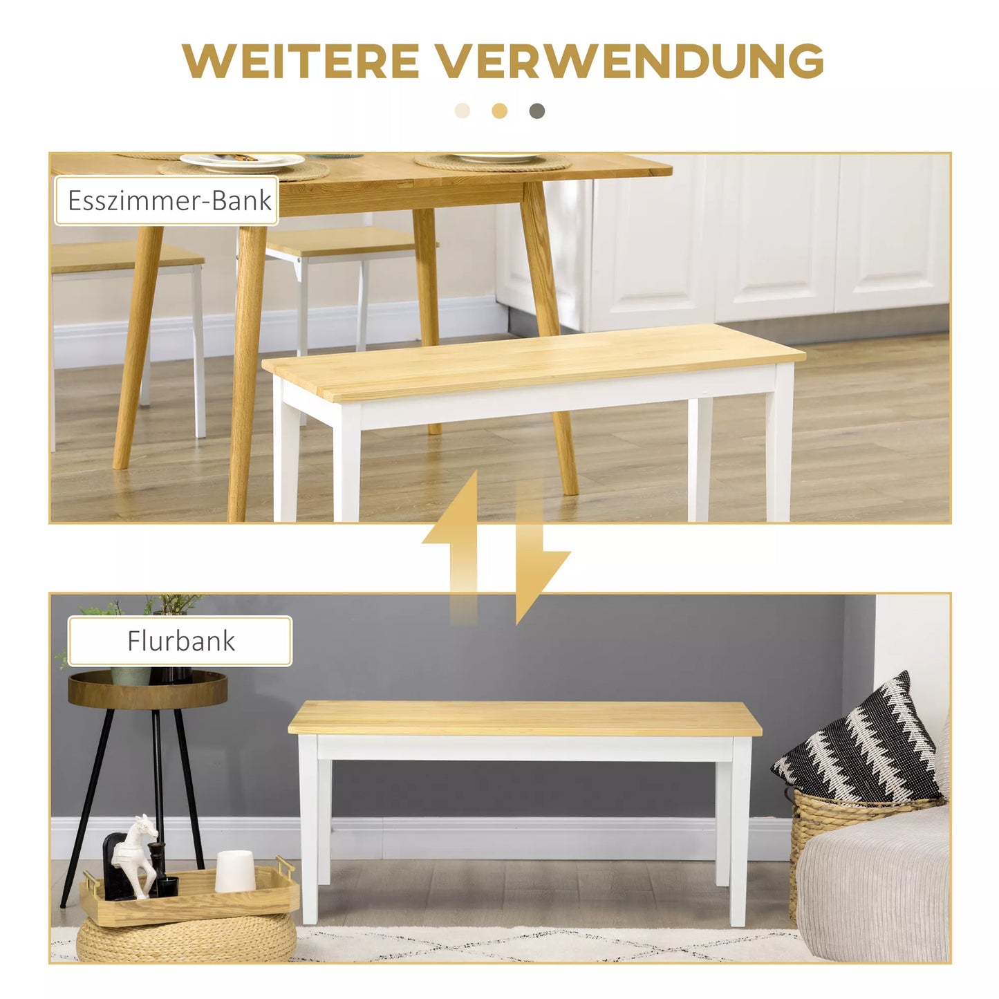 HOMCOM Dvivietis suolas, masyvi mediena, lakuotas, natūralus + baltas