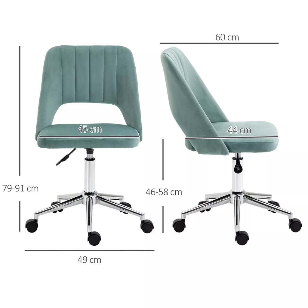 Aukščio reguliuojama rašomojo stalo kėdė su ratukais, pasukama 360°, kriauklės formos, putplastis, 49 x 60 x 79–91 cm, žalia