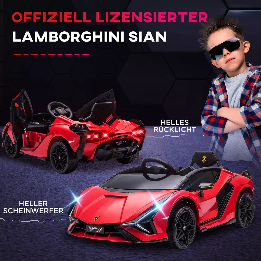 Vaikų transporto priemonė 12 V 2 važiavimo režimai Lamborghini SIAN SUV automobilio žaislas Elektrinis automobilis su nuotolinio valdymo pultu Muzika (MP3/USB) Apšvietimas 37–60 mėnesių Metalo Raudona 108 x 62 x 40 cm
