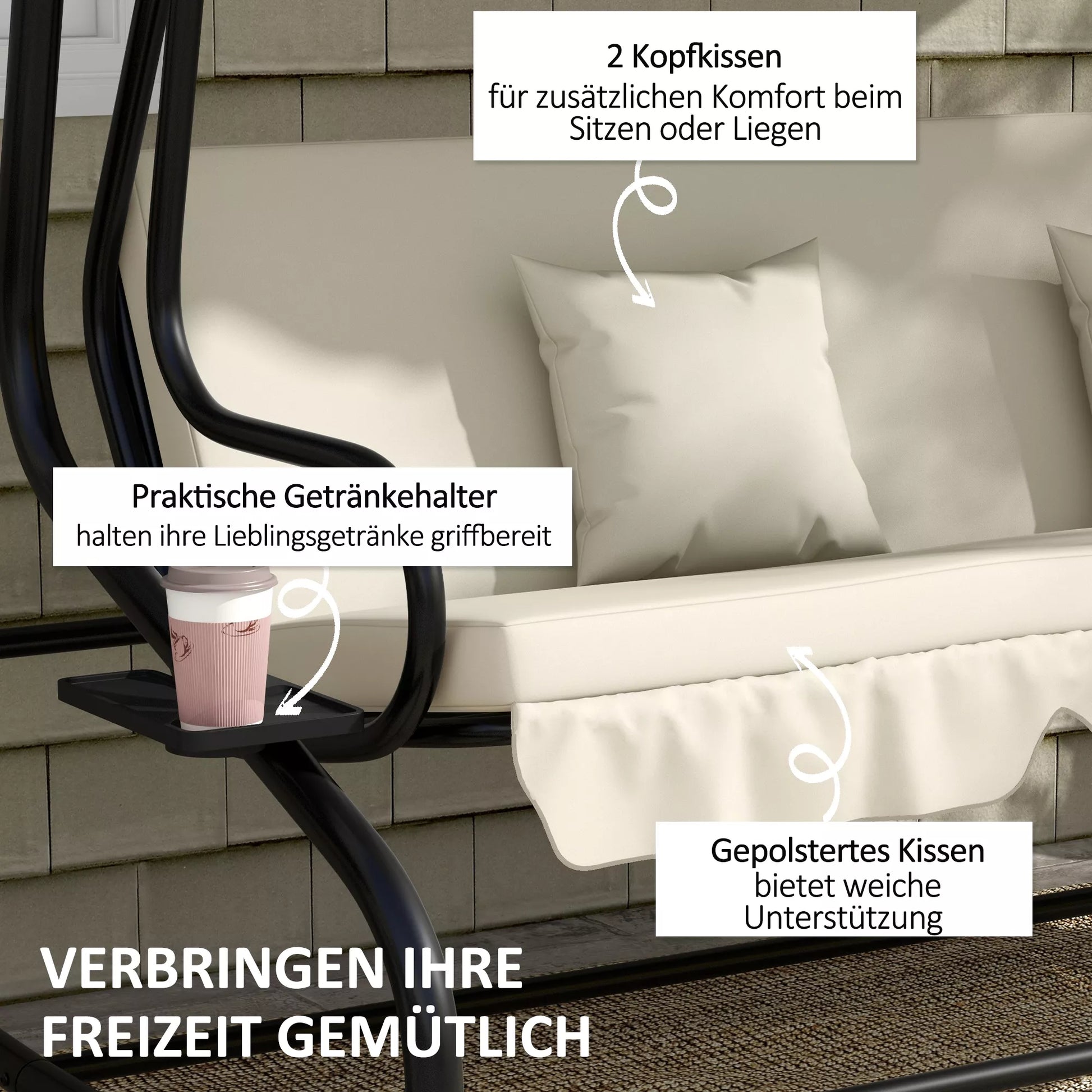 2-in-1 Hollywood šūvis su atlošimo funkcija, reguliuojamas stogas, iki 340 kg, plienas, 200x120x164 cm, kreminė balta