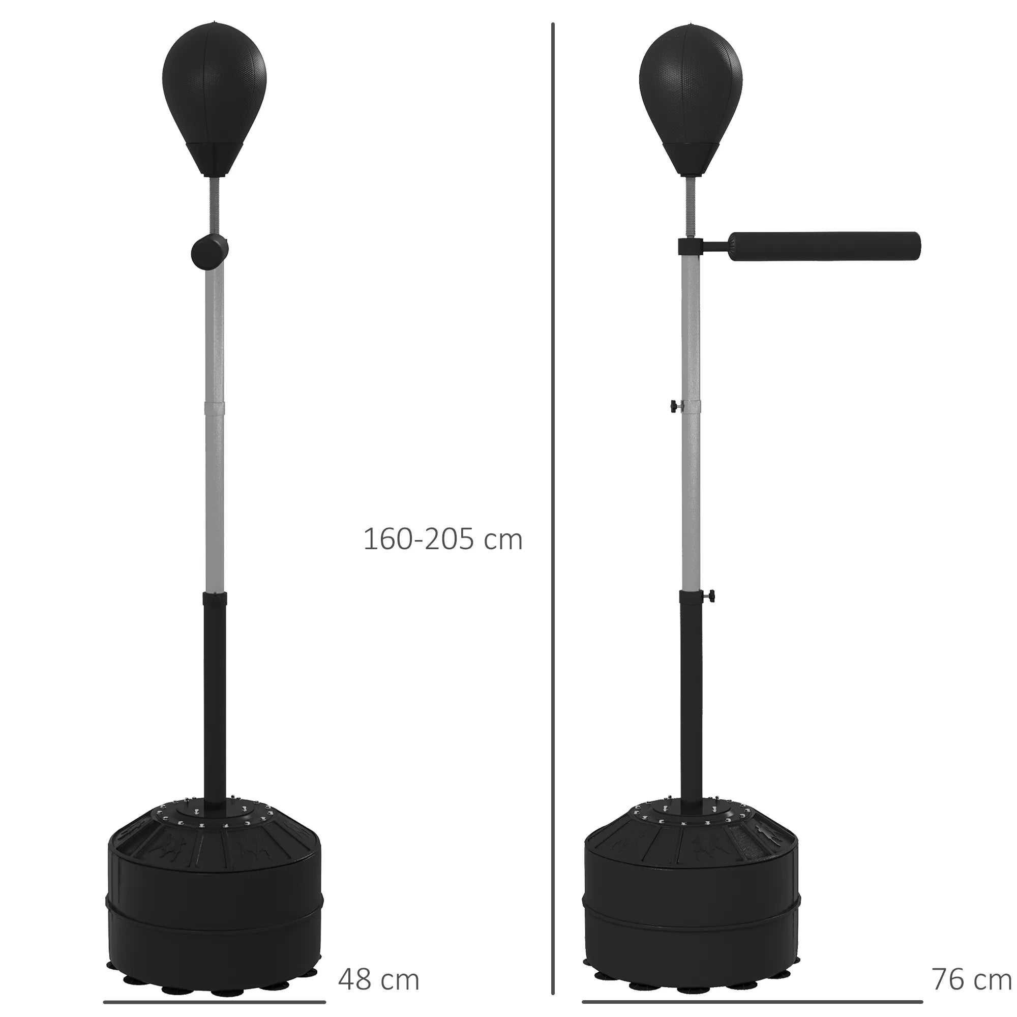 Bokso kriaušė su refleksine lazda, reguliuojamo aukščio 160–205 cm, juoda