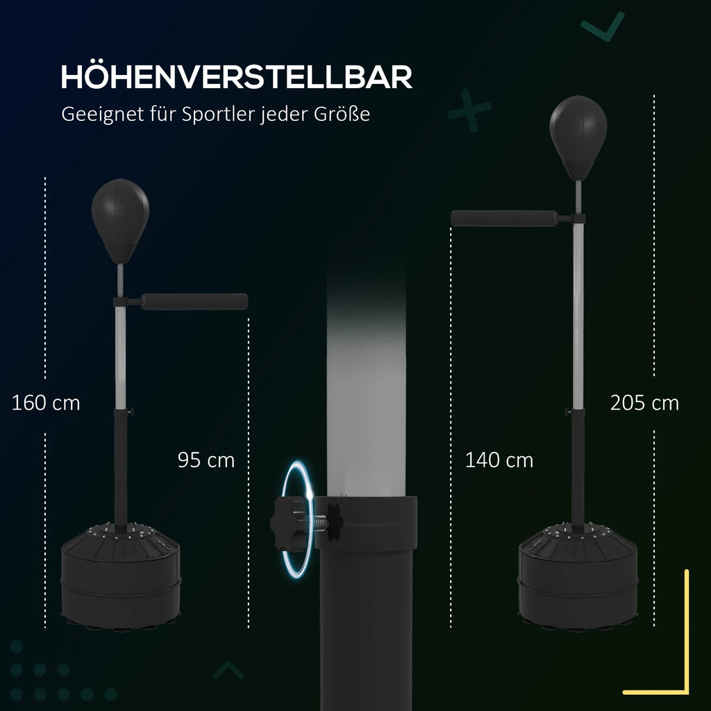 Bokso kriaušė su refleksine lazda, reguliuojamo aukščio 160–205 cm, juoda