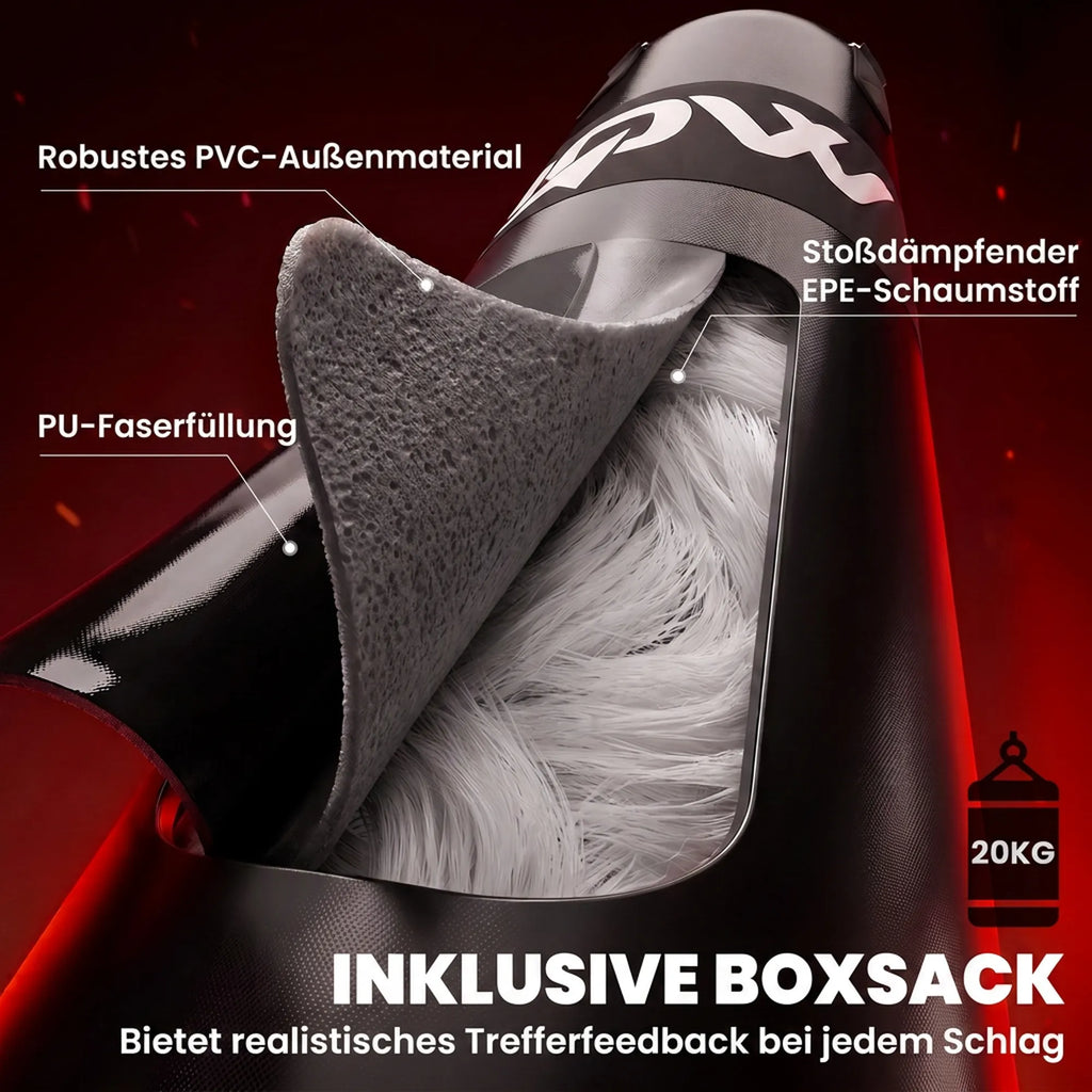 Bokso maišo vidaus sluoksniai: PVC danga, pluošto ir putplasčio užpildas