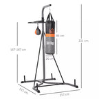 Bokso stovo matmenų schema: aukštis 221 cm, maišas 20 kg