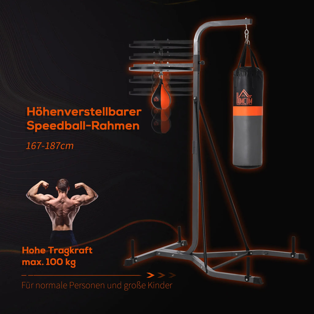 Bokso stovas 2-in-1 su kriauše ir maišu, iki 100 kg, juodas