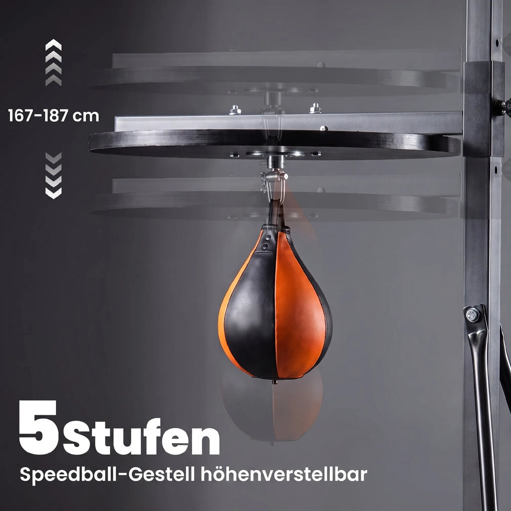 Bokso stovas 2-in-1 su kriauše ir maišu, iki 100 kg, juodas