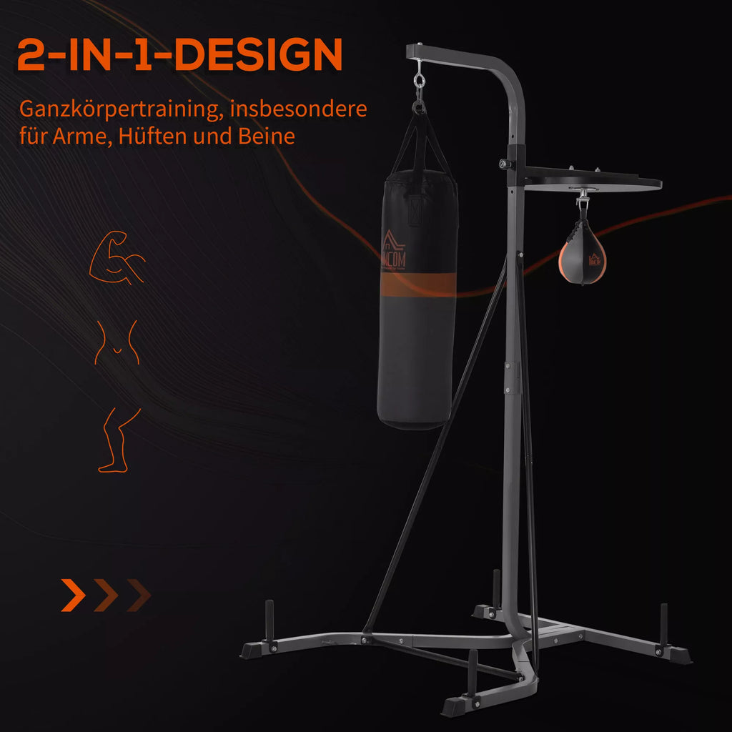 Bokso stovas 2-in-1 su kriauše ir maišu, iki 100 kg, juodas
