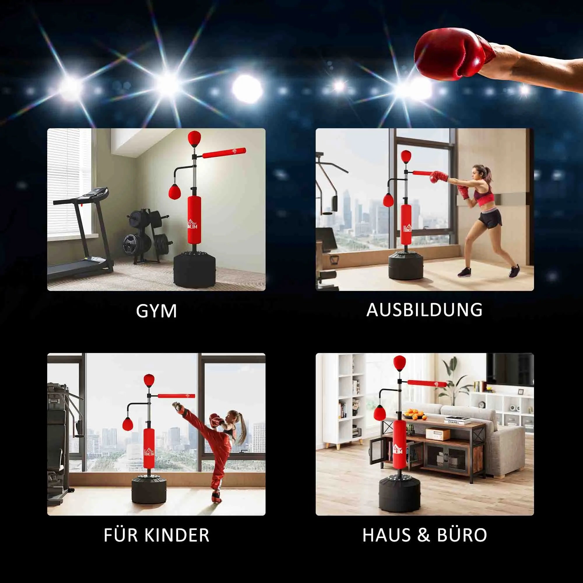 Bokso stovas reguliuojamu aukščiu 4-in-1, raudonas