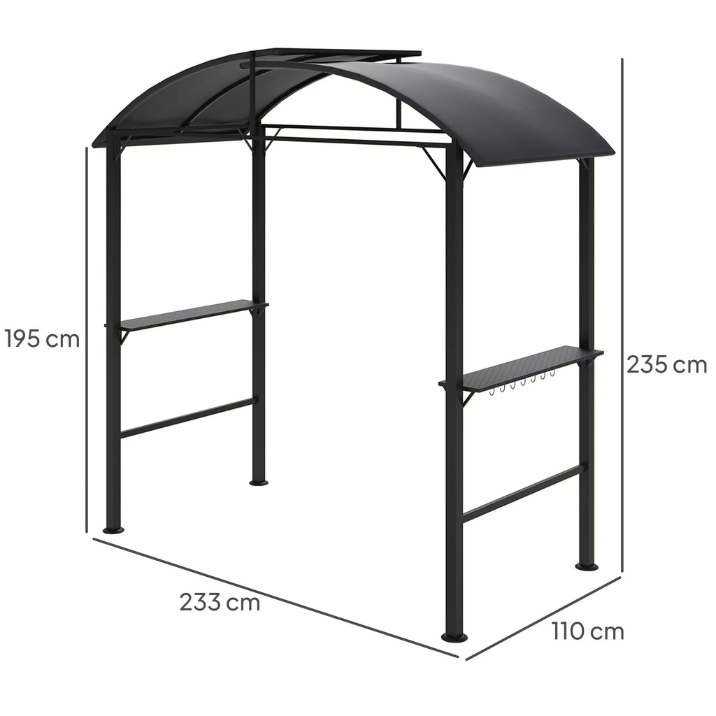 Grill paviljonas, 2 šoninės lentynos, kabliai, plieninis rėmas, 1,1 x 2,3 m, tamsiai pilkos spalvos