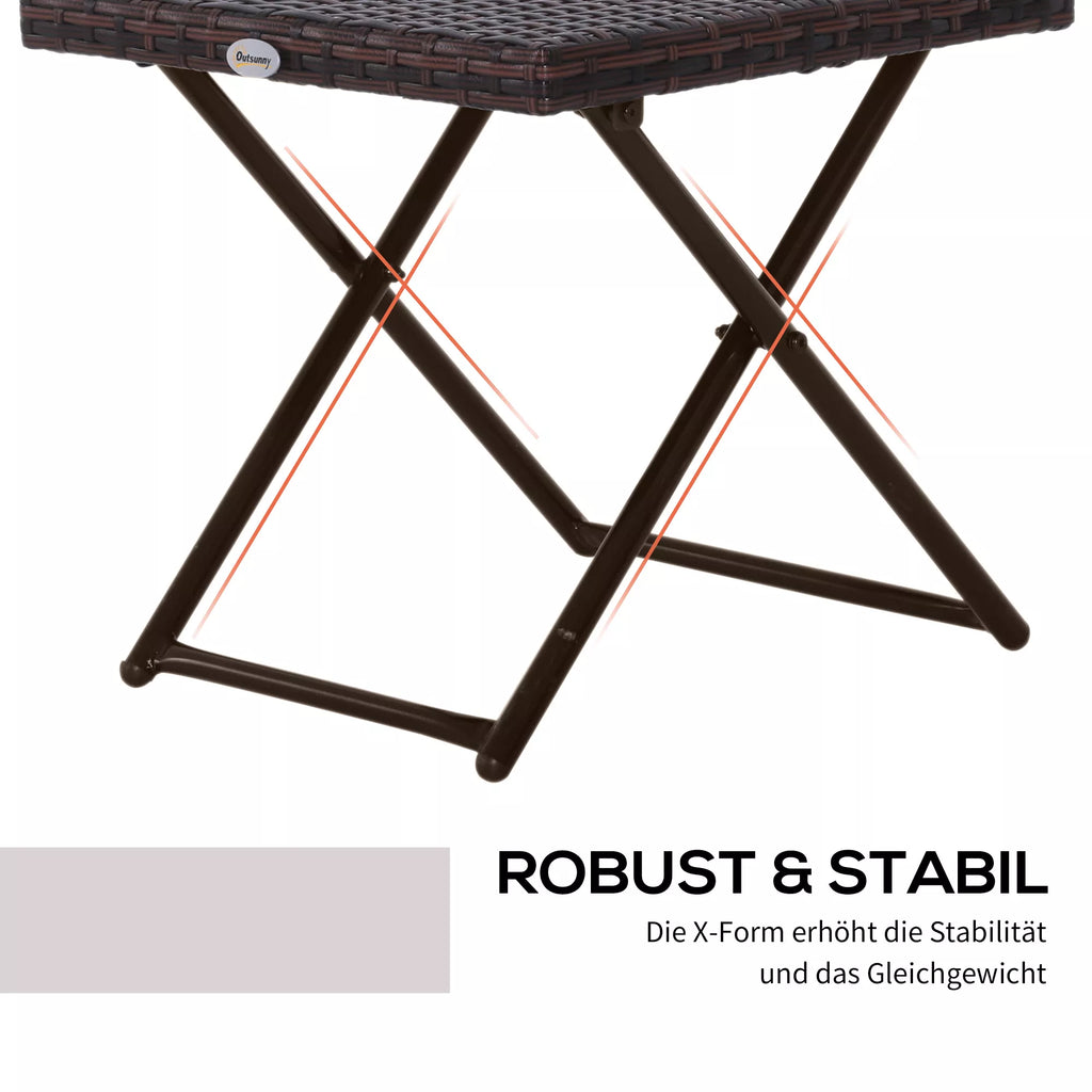 Polyrattan sulankstomas pagalbinis staliukas Kavos staliukas Žurnalinis staliukas Padėklas Balkono staliukas Sodo staliukas Sofos staliukas Arbatos staliukas Sodo baldai Rotango staliukas sodui, terasai, balkonui, 40x40x40 cm, rudas