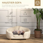 Kreminė pliušinė gyvūnų sofa su miegančiu šuniu