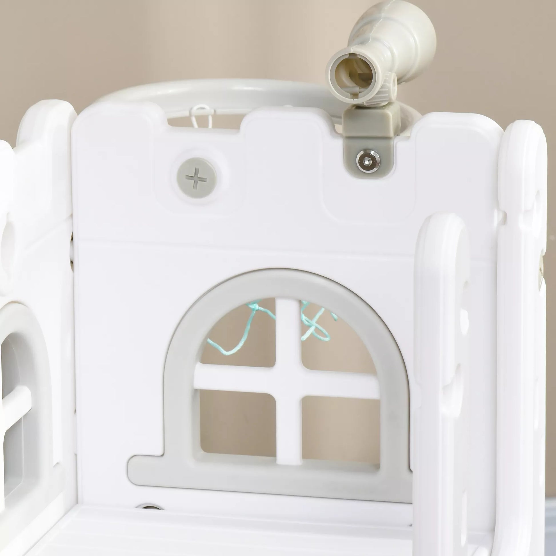 Vaikiška čiuožykla, 5 viename, mažiems vaikams skirta čiuožykla su krepšinio lanku, teleskopinės kopėčios pilka 70 x 177 x 92 cm