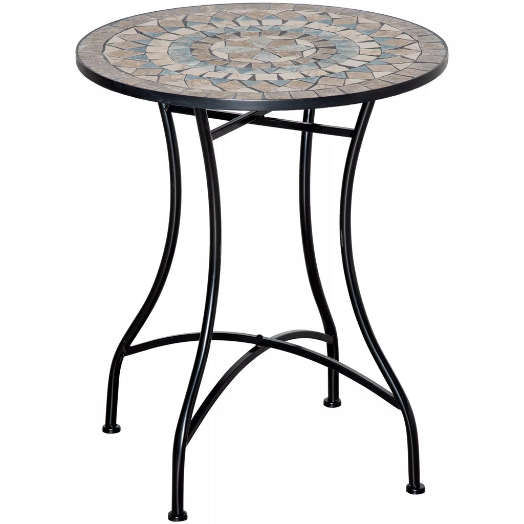 Sodo stalas mozaikinis apvalus bistro stalas papildomas stalas su mozaikine plokšte keramika metalas žalias+smėlio+baltas Ø60 cm