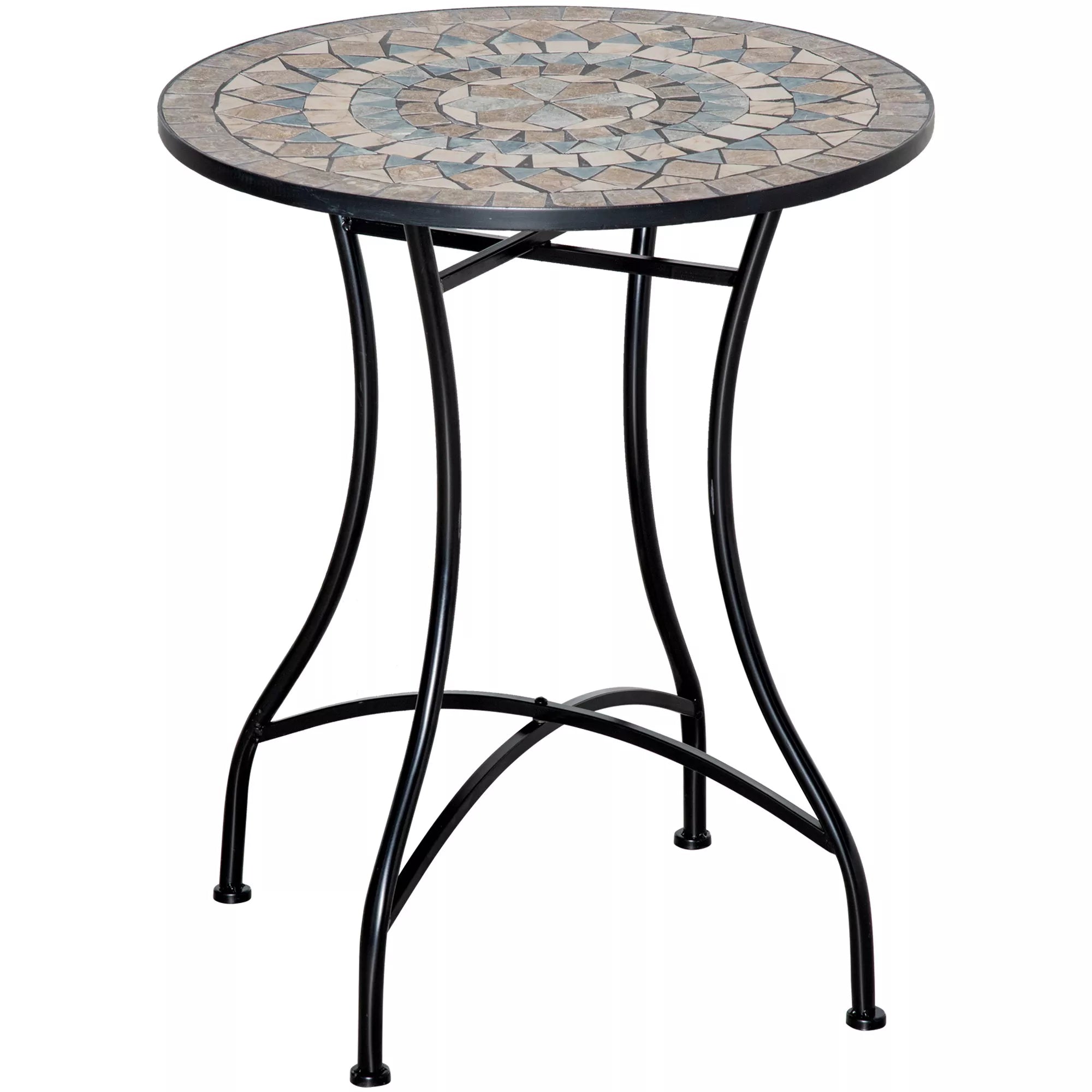 Sodo stalas mozaikinis apvalus bistro stalas papildomas stalas su mozaikine plokšte keramika metalas žalias+smėlio+baltas Ø60 cm