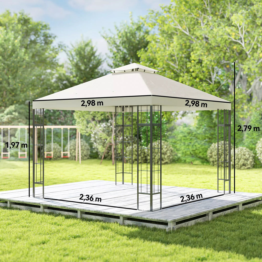 3 x 3 m sodo pavėsinė, 2 pakopų stogo konstrukcija, UV30+ apsauga, atspari UV spinduliams, apsauga nuo saulės, metalinis rėmas, kreminė balta spalva