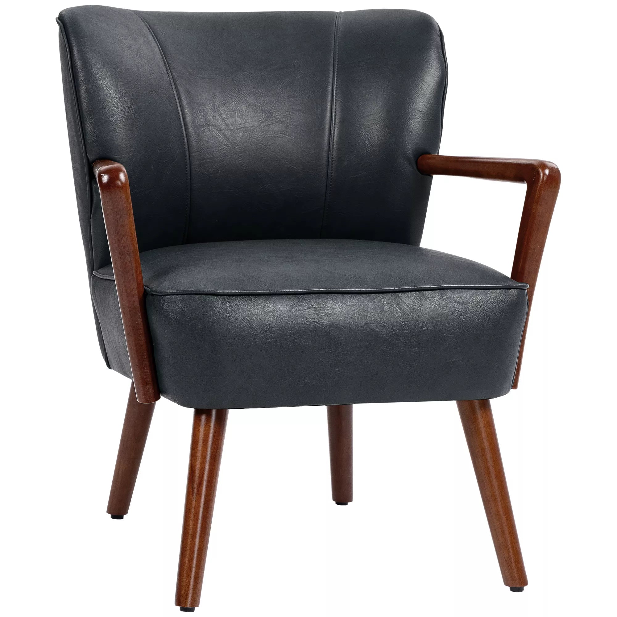 Akcentinis fotelis, platus sėdimas paviršius, odos imitacija, medinis rėmas, iki 120 kg, 67x77x80 cm, juodas