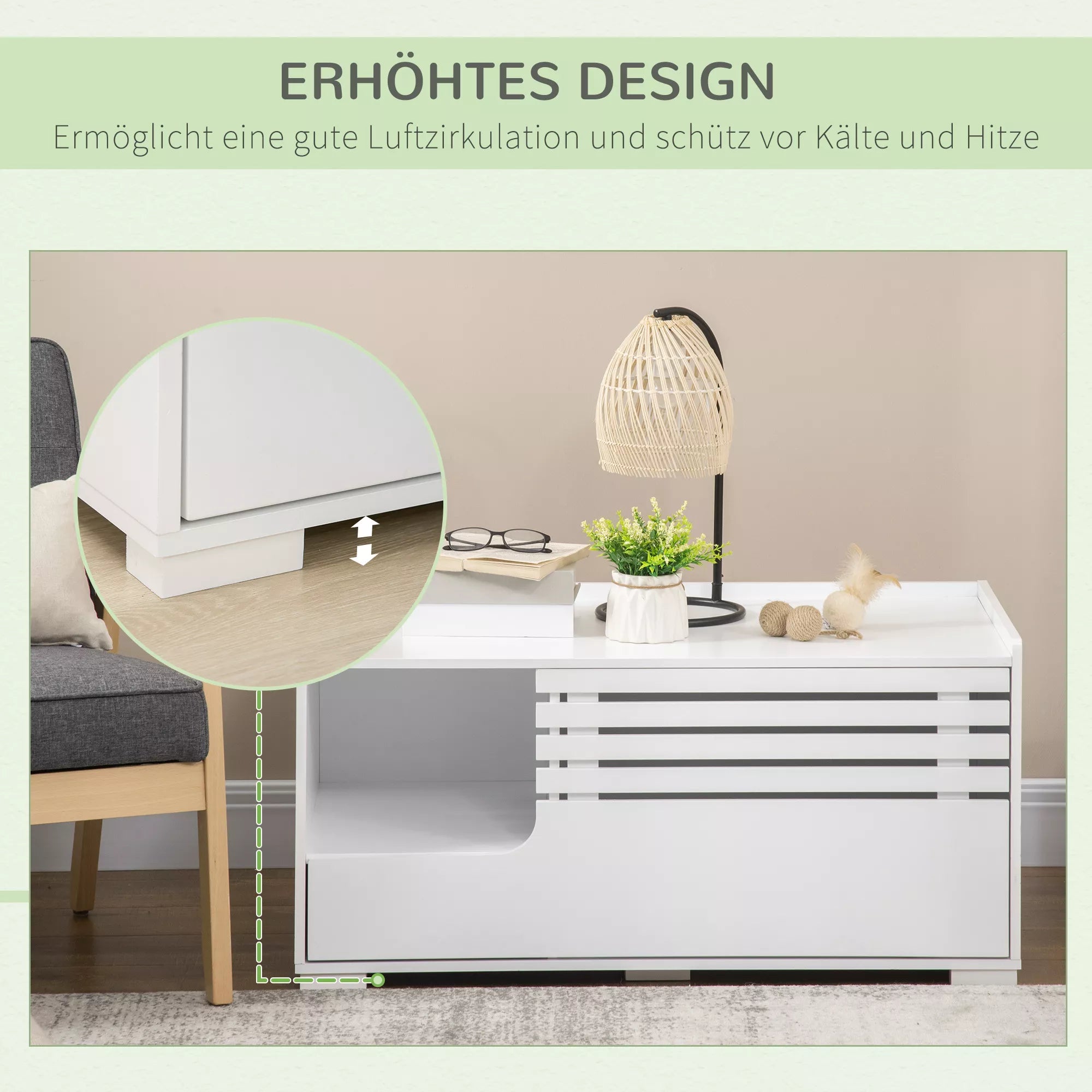 Katės spintelė su 2 lentynomis, 2-in-1 dizainas, magnetinės durys, balta