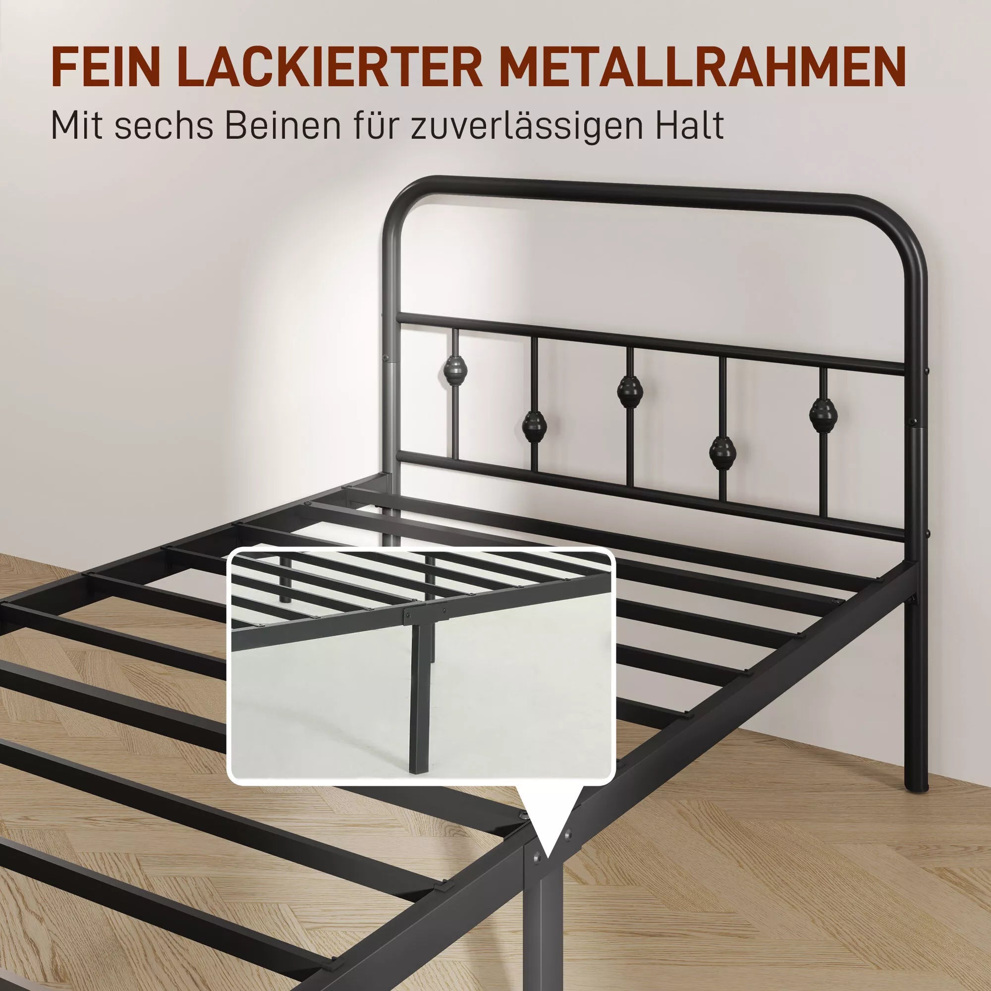Viengulė metalinė lova 90x200 cm, iki 150 kg, juoda