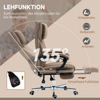 Bürostuhl mit Massagefunktion, neigbare Rücklehne, ausziehbare Fußstütze, Leinenoptik, 65 x 61 x 118 cm, Braun