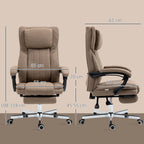 Bürostuhl mit Massagefunktion, neigbare Rücklehne, ausziehbare Fußstütze, Leinenoptik, 65 x 61 x 118 cm, Braun
